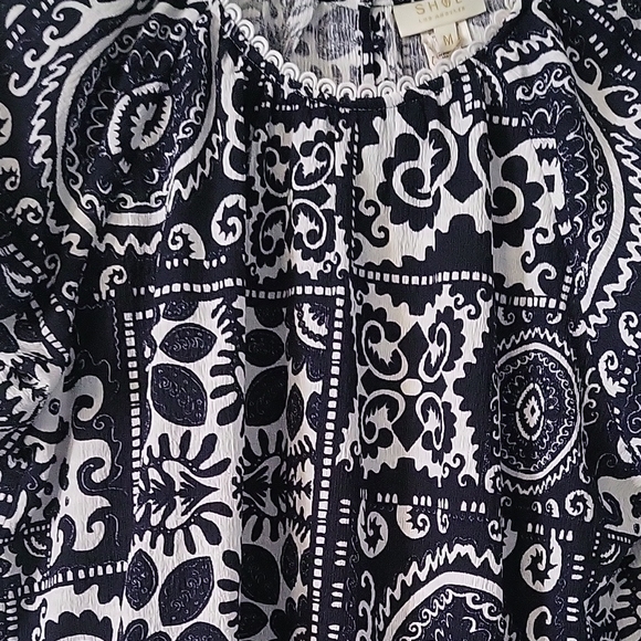 NWT Shol Los Angeles Black & White Boho Peasant Blouse Short Sleeve M - Picture 6 of 11